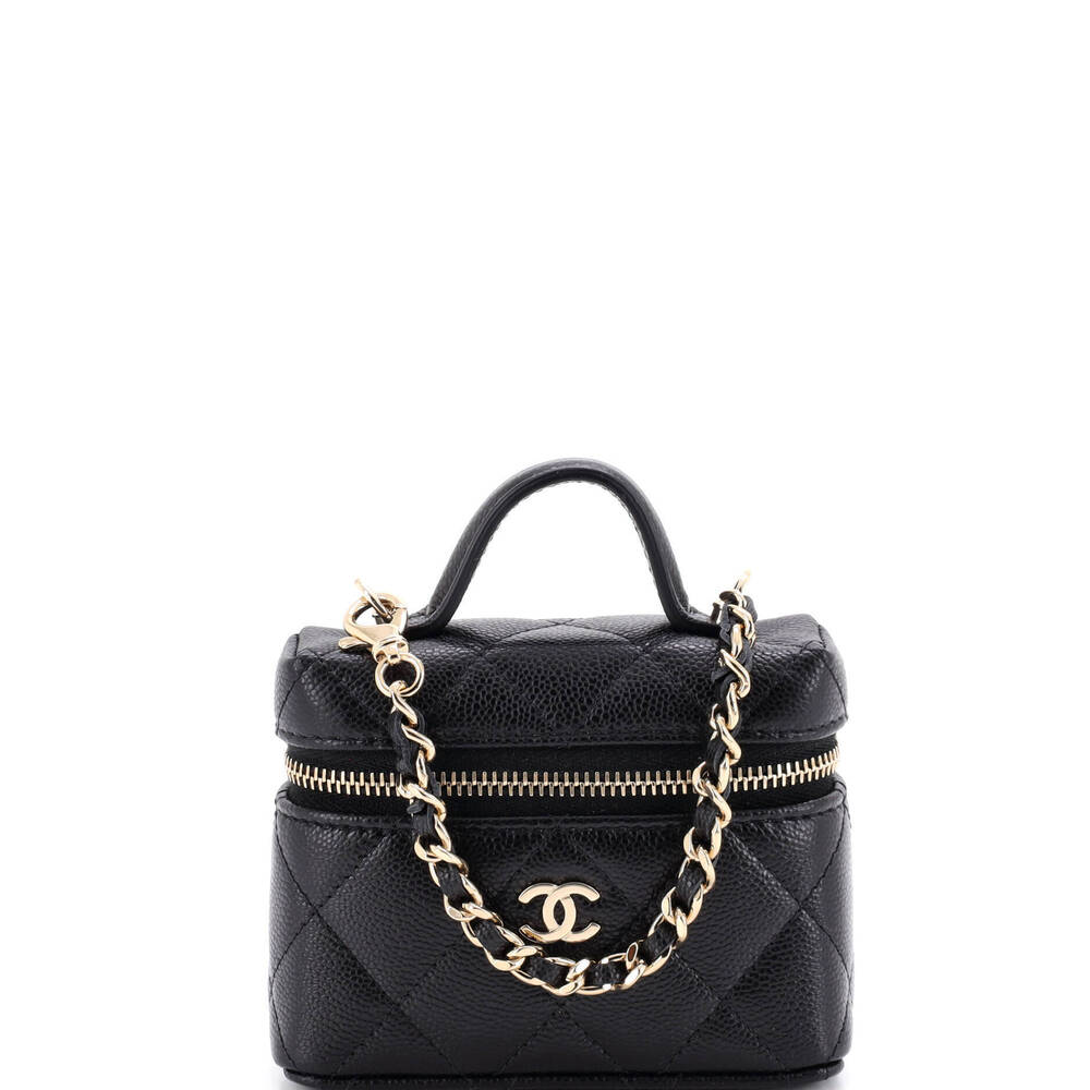 Chanel Micro Top Handle Vanity Case Bag Charm Quilted Caviar